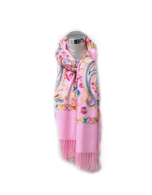 Cashmere Blend Embroidery Parsley Pattern Winter Scarf with Tassel Hem