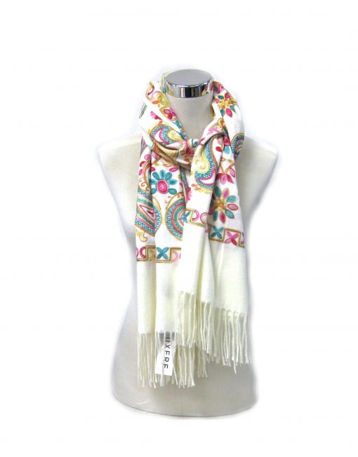 Cashmere Blend Embroidery Parsley Pattern Winter Scarf with Tassel Hem