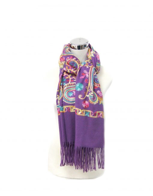 Cashmere Blend Embroidery Parsley Pattern Winter Scarf with Tassel Hem