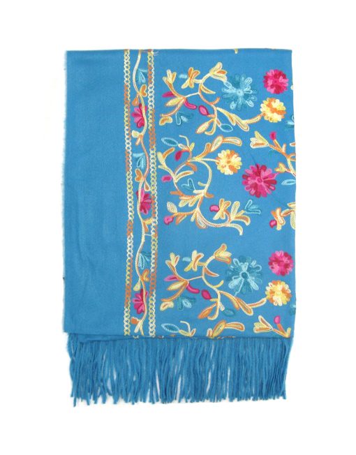 Cashmere Blend Embroidery Flower Pattern Winter Scarf with Tassel Hem