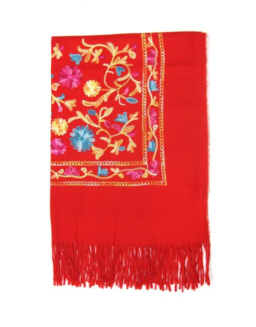 Cashmere Blend Embroidery Flower Pattern Winter Scarf with Tassel Hem