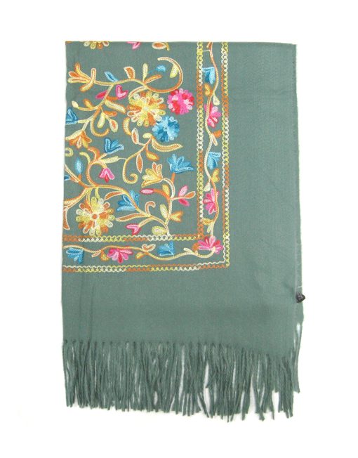 Cashmere Blend Embroidery Flower Pattern Winter Scarf with Tassel Hem