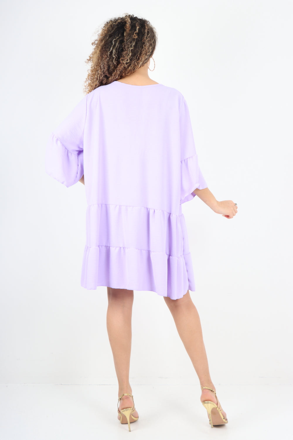 Italian Deep V - Neck Tiered Short Sleeve Smock Dress