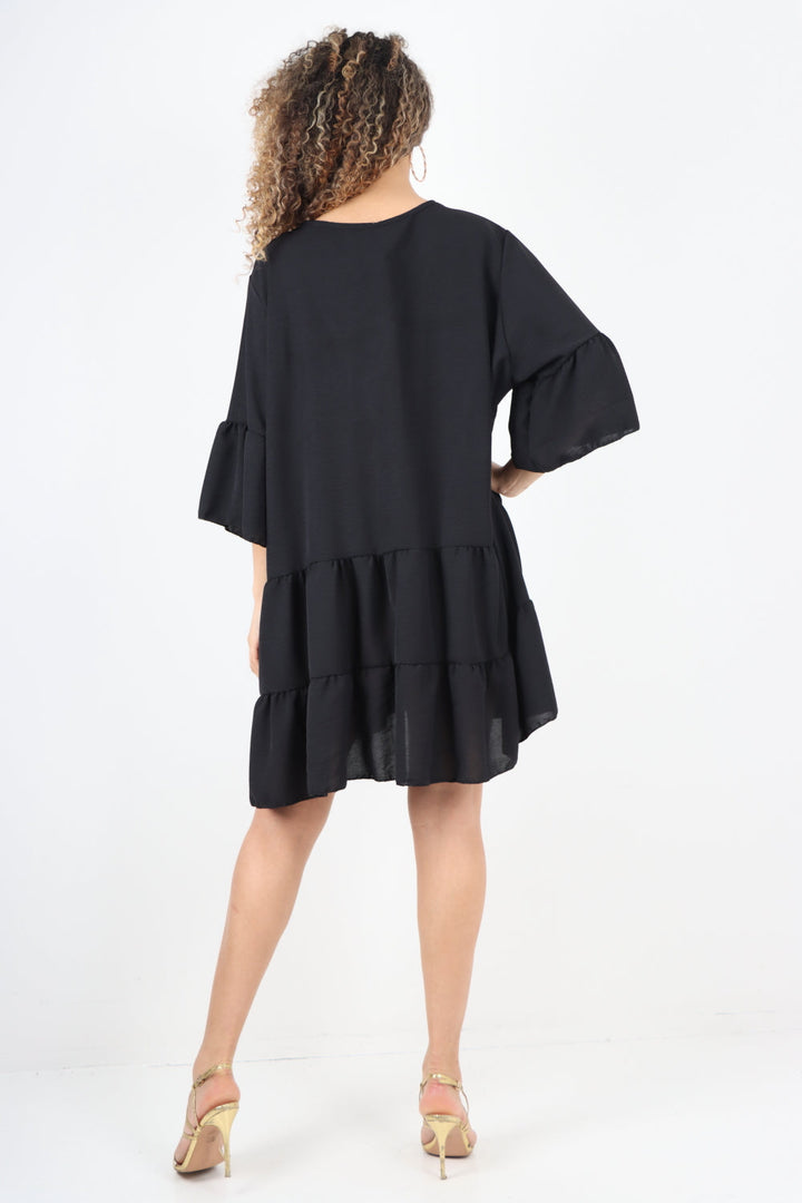 Italian Deep V - Neck Tiered Short Sleeve Smock Dress