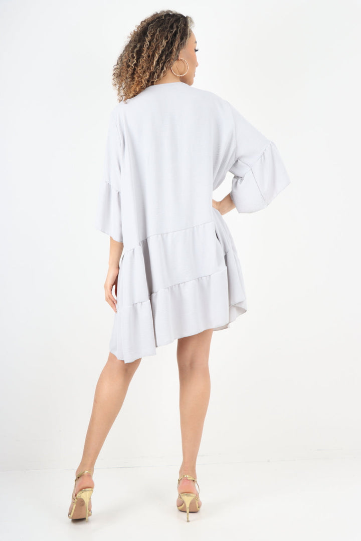 Italian Deep V - Neck Tiered Short Sleeve Smock Dress