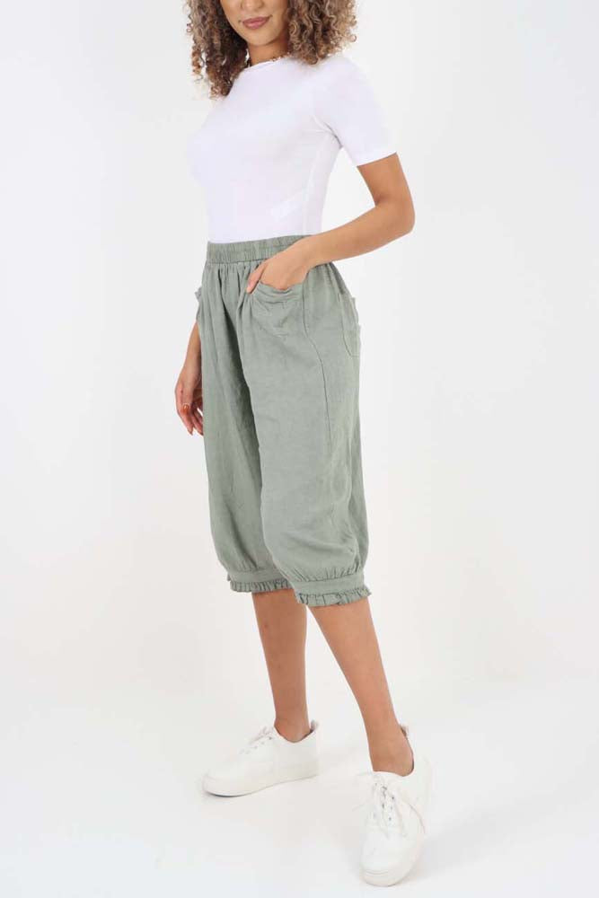 Italian Frill Hem 3/4 Linen Jogger