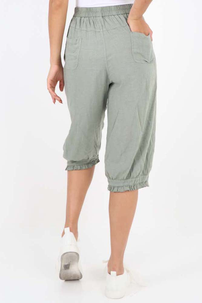 Italian Frill Hem 3/4 Linen Jogger