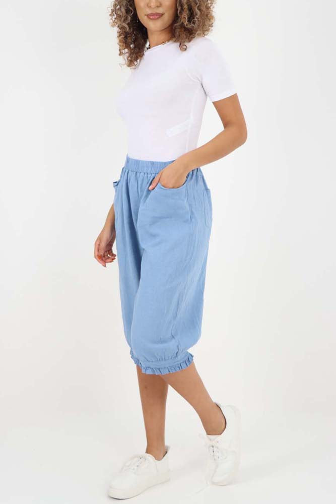 Italian Frill Hem 3/4 Linen Jogger