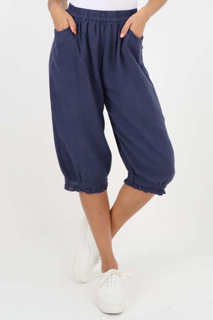Italian Frill Hem 3/4 Linen Jogger