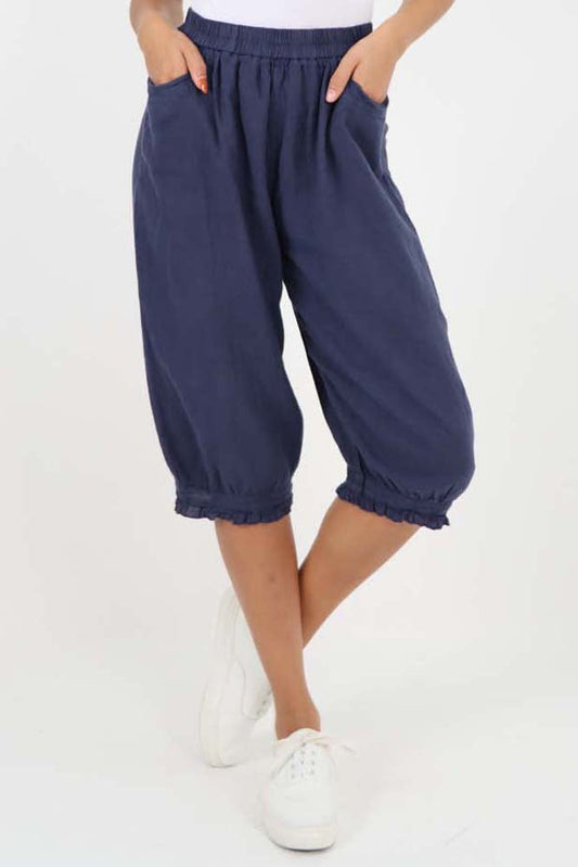 Italian Frill Hem 3/4 Linen Jogger