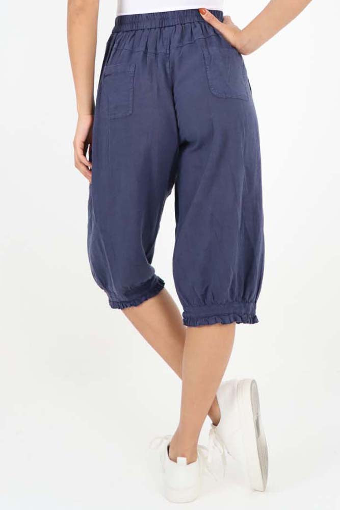 Italian Frill Hem 3/4 Linen Jogger