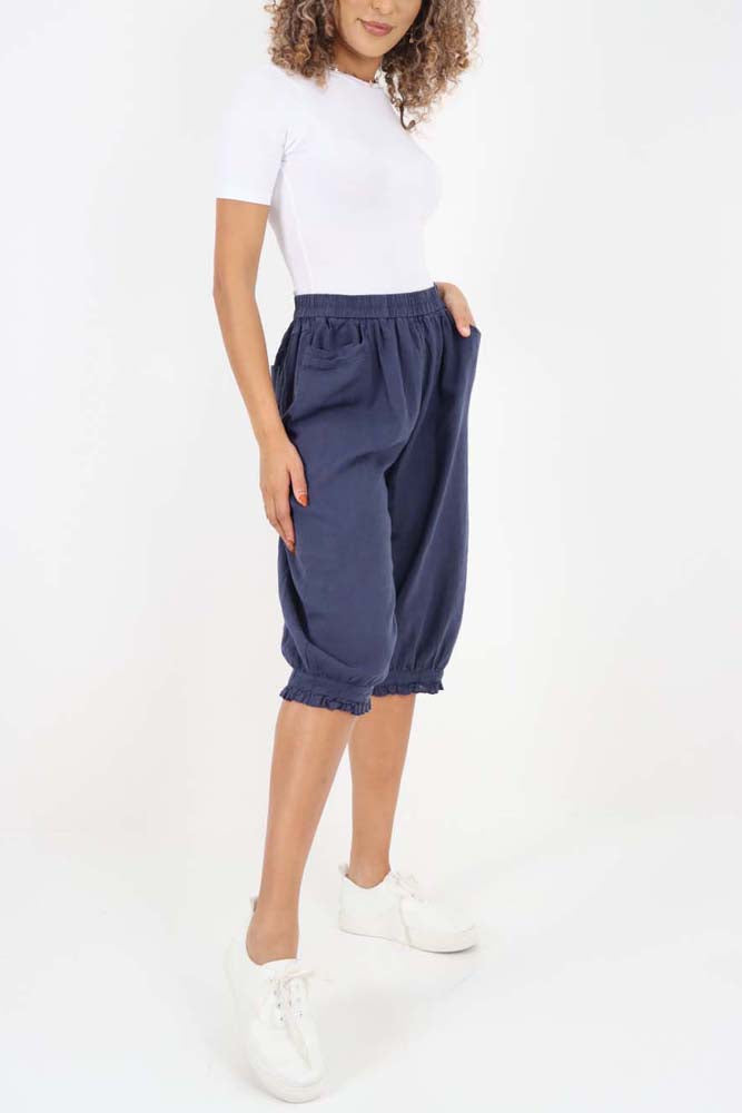 Italian Frill Hem 3/4 Linen Jogger
