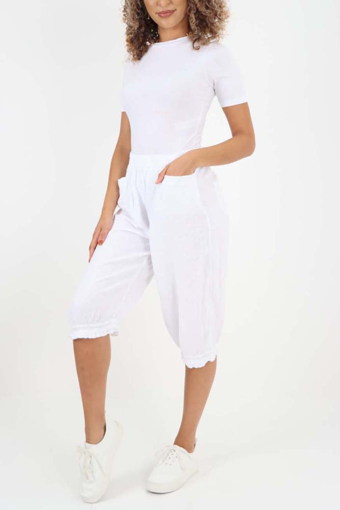 Italian Frill Hem 3/4 Linen Jogger