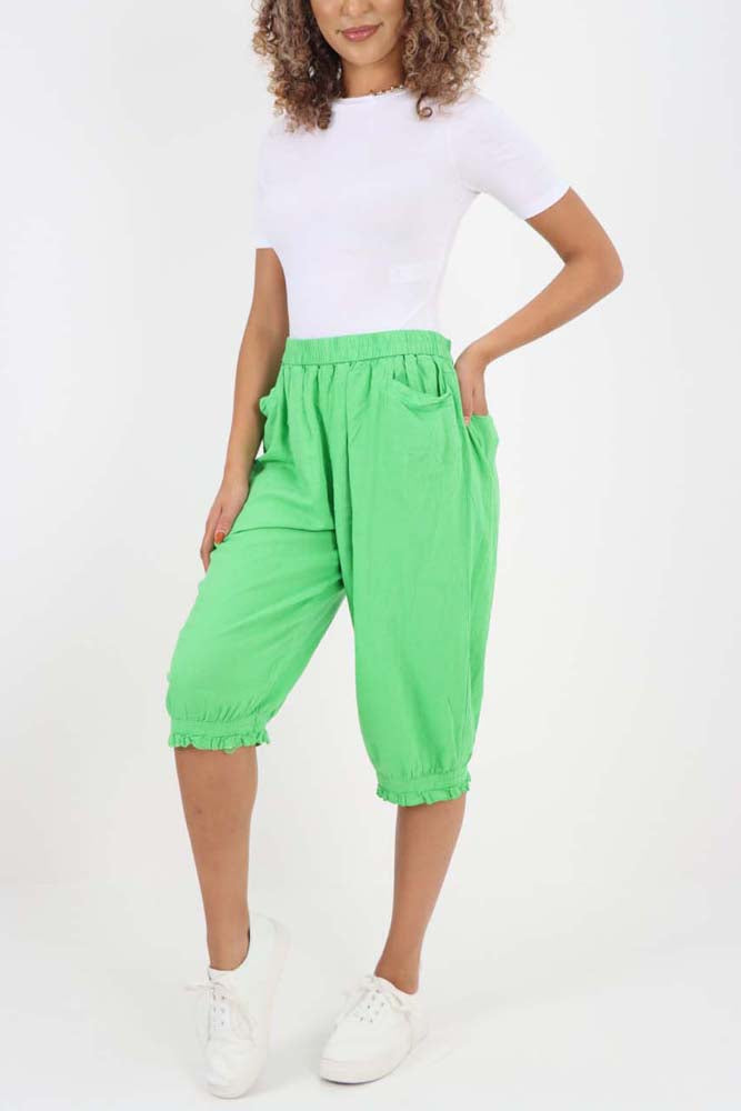 Italian Frill Hem 3/4 Linen Jogger