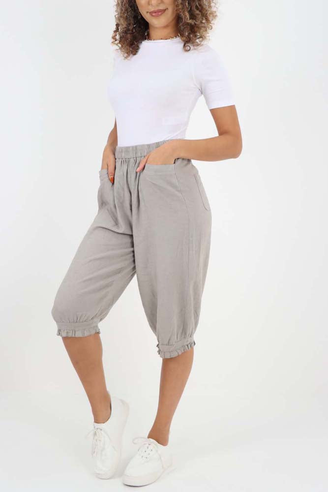 Italian Frill Hem 3/4 Linen Jogger