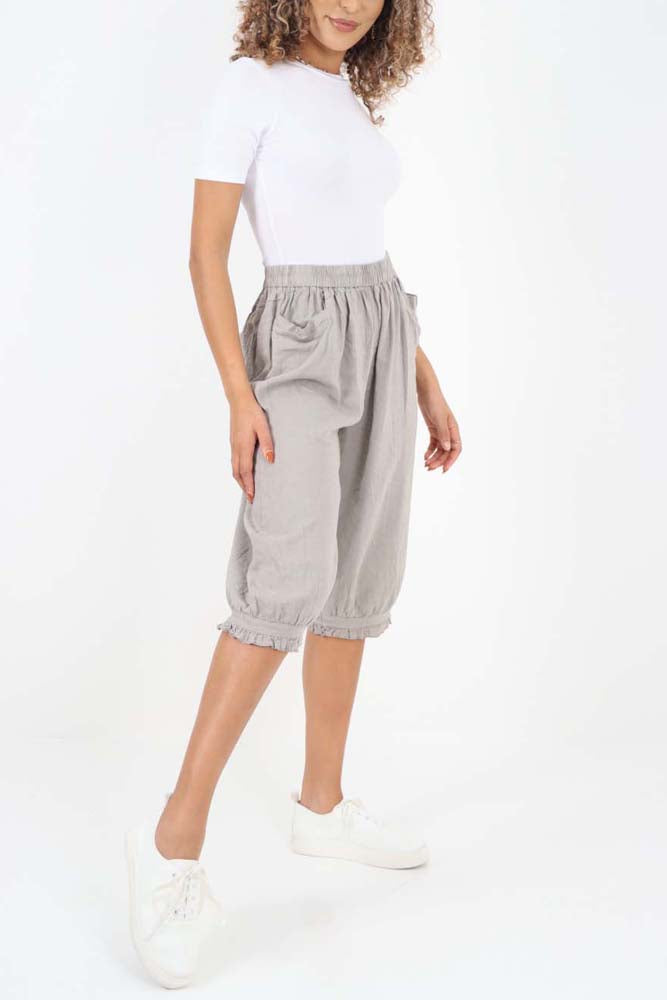 Italian Frill Hem 3/4 Linen Jogger