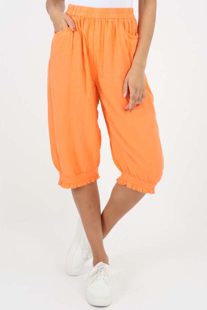 Italian Frill Hem 3/4 Linen Jogger