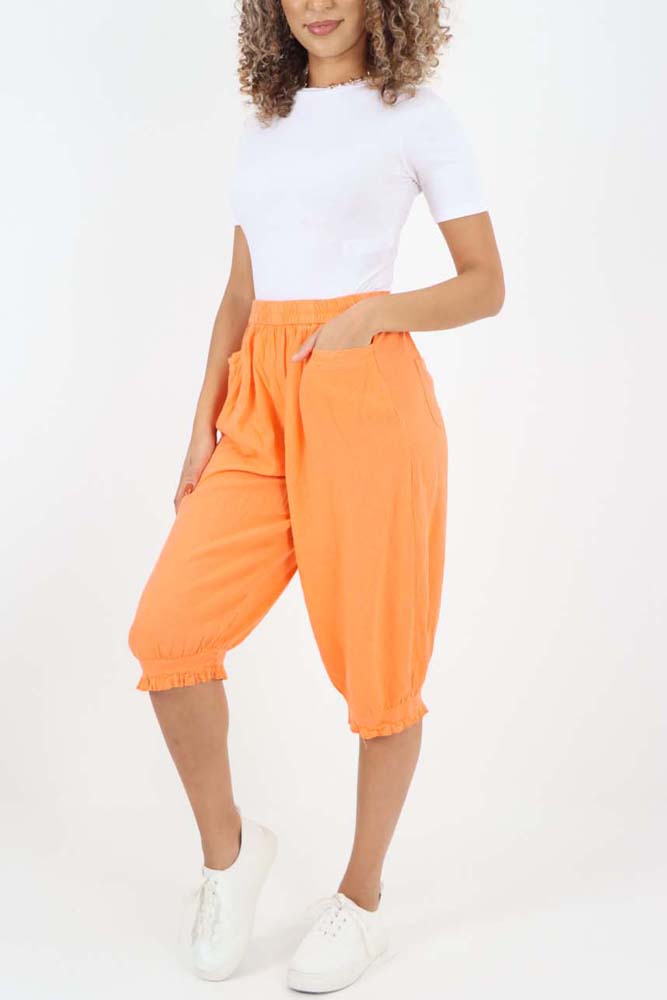 Italian Frill Hem 3/4 Linen Jogger