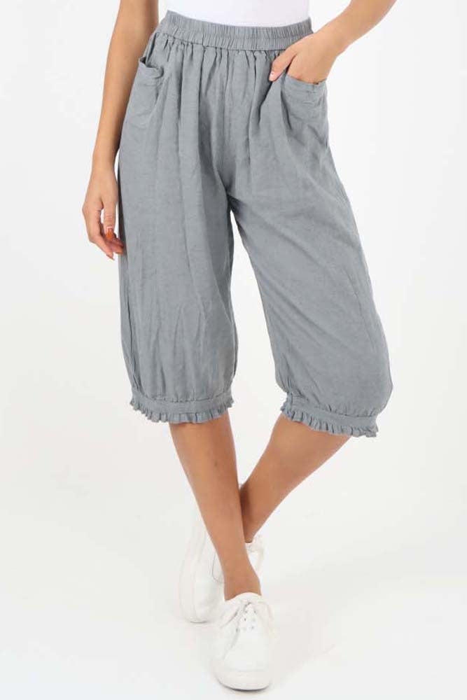 Italian Frill Hem 3/4 Linen Jogger