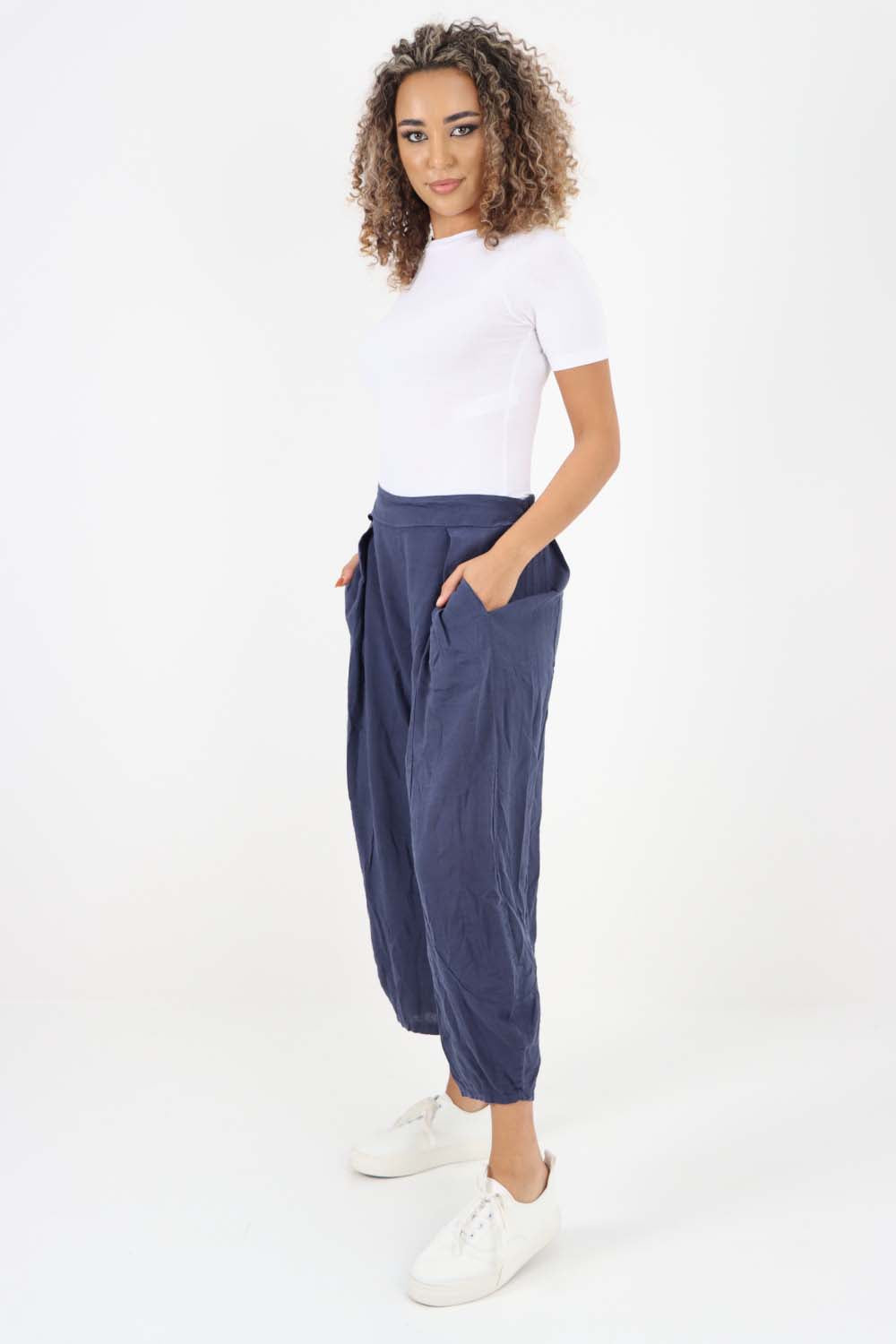Italian Plain Layered 3/4 Linen Jogger