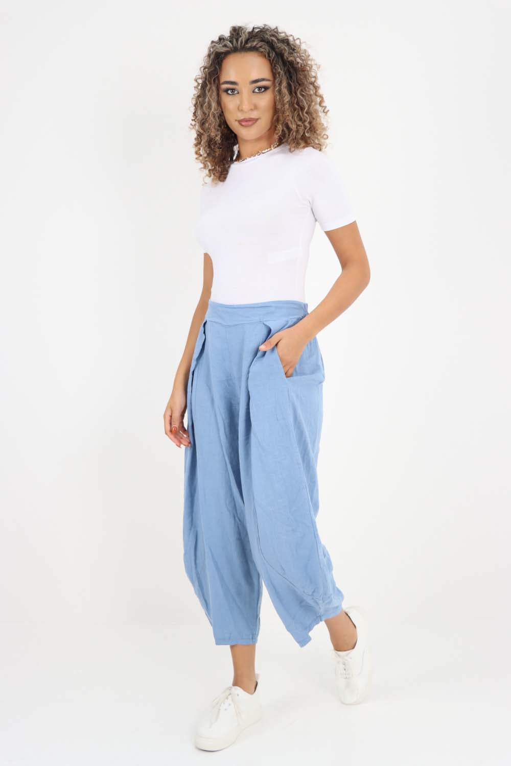 Italian Plain Layered 3/4 Linen Jogger