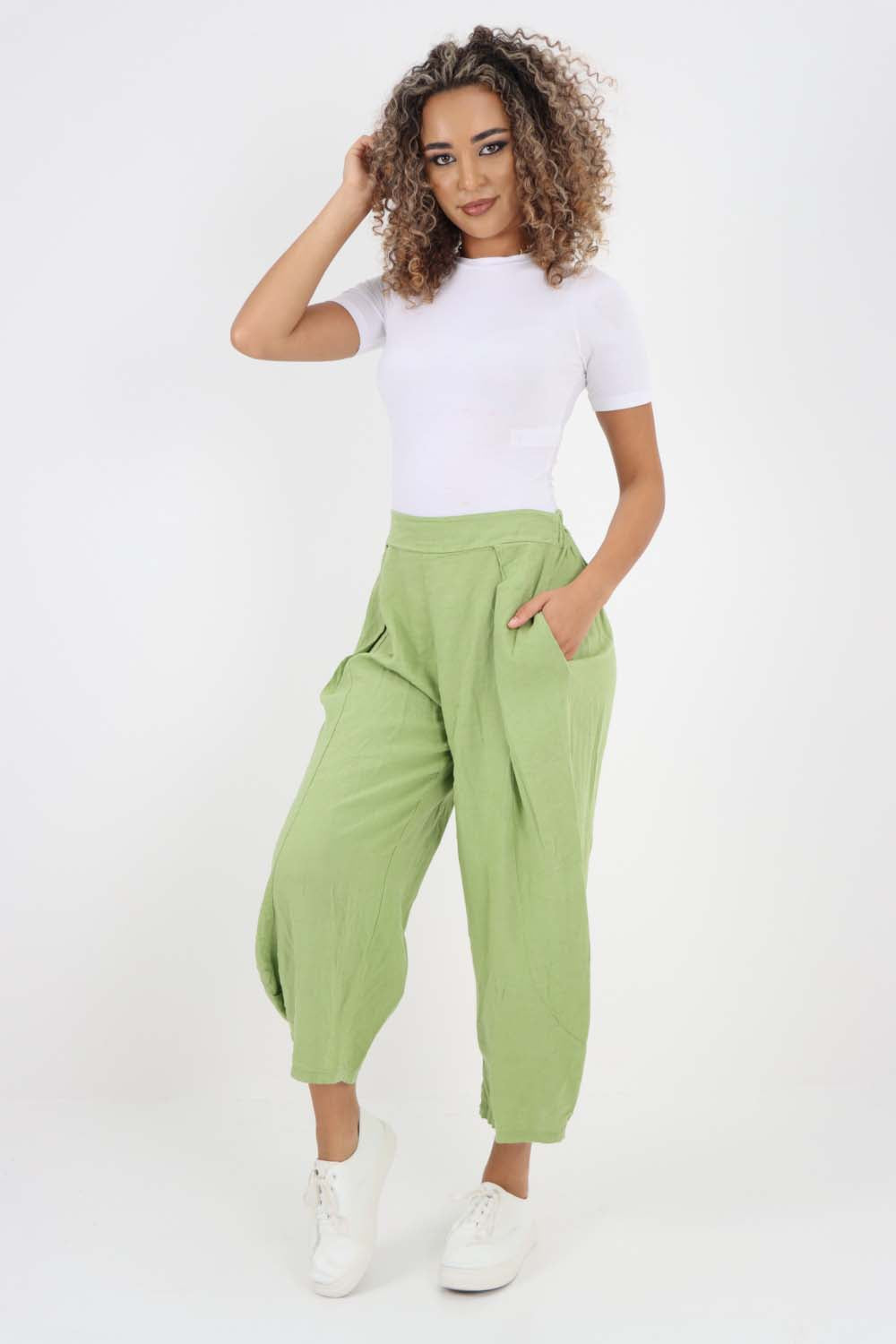 Italian Plain Layered 3/4 Linen Jogger
