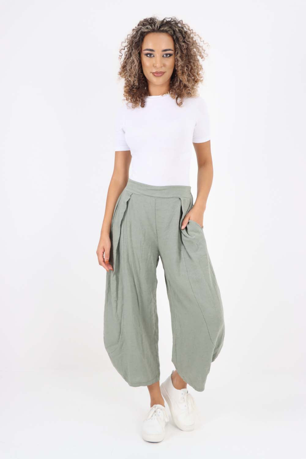 Italian Plain Layered 3/4 Linen Jogger
