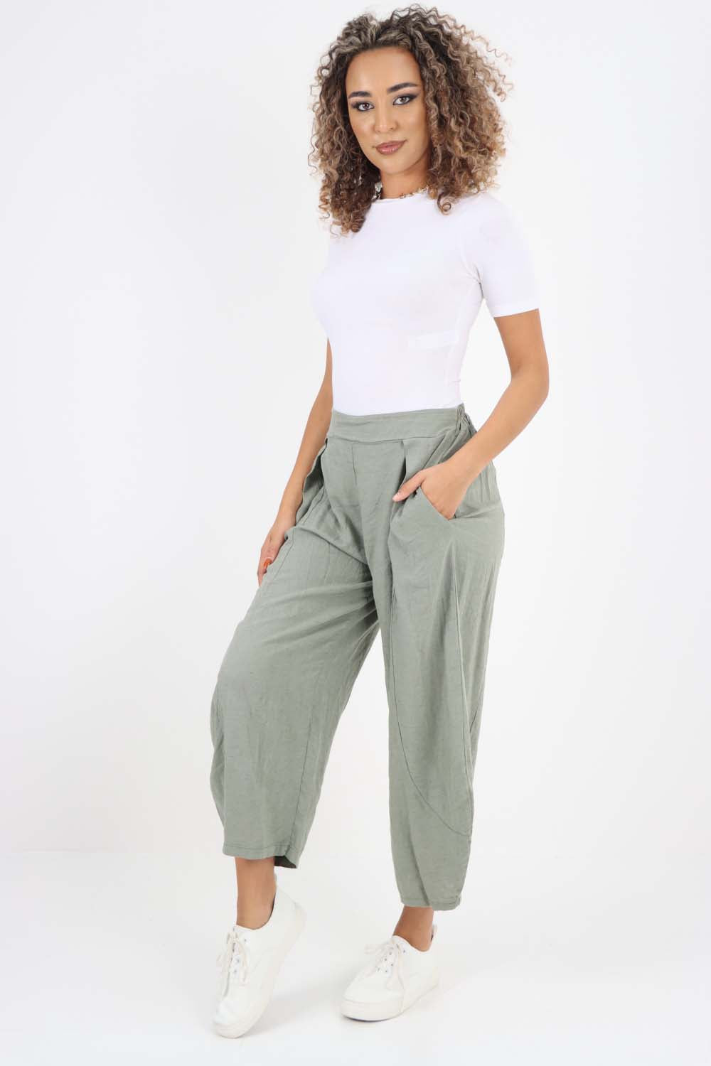 Italian Plain Layered 3/4 Linen Jogger