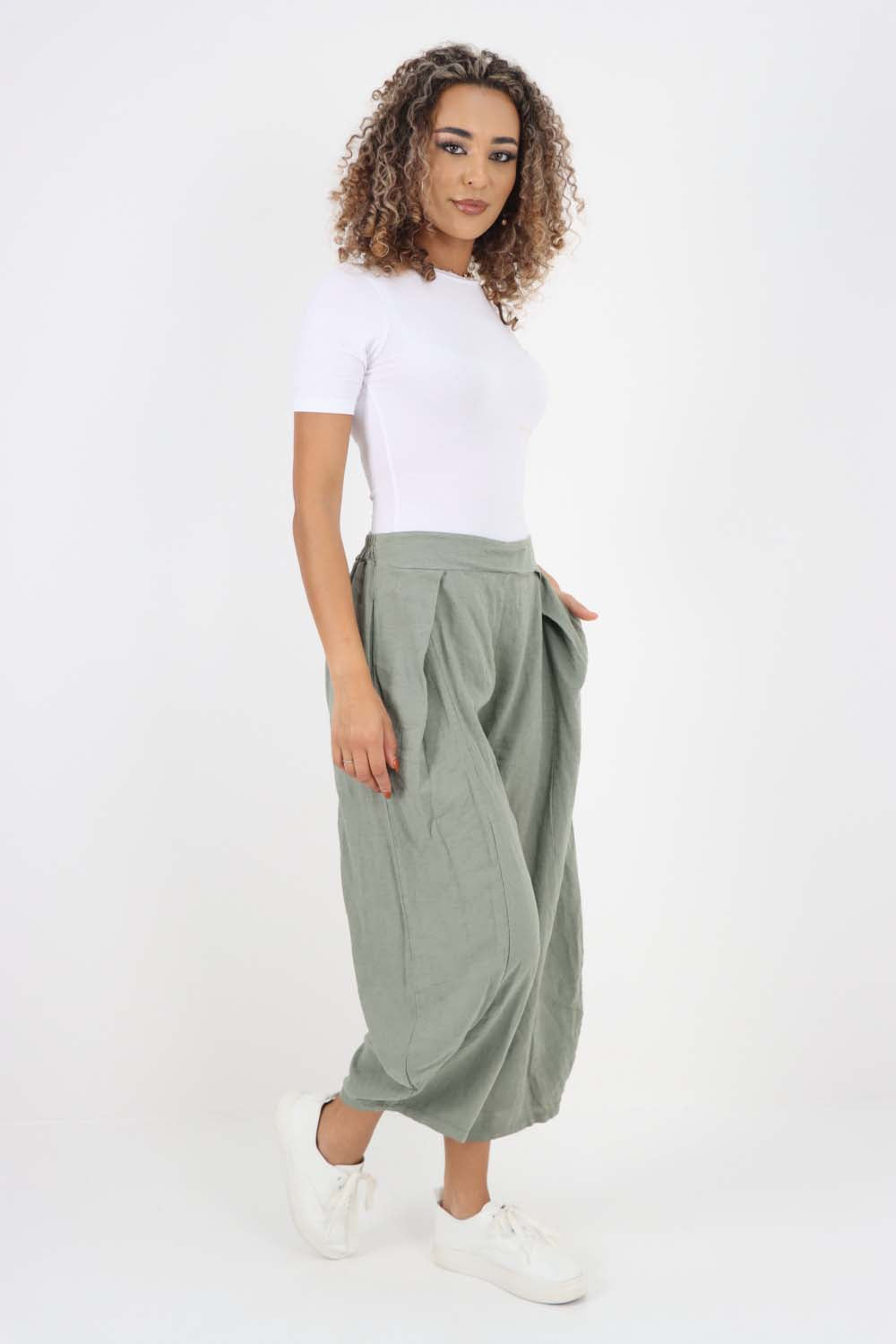 Italian Plain Layered 3/4 Linen Jogger