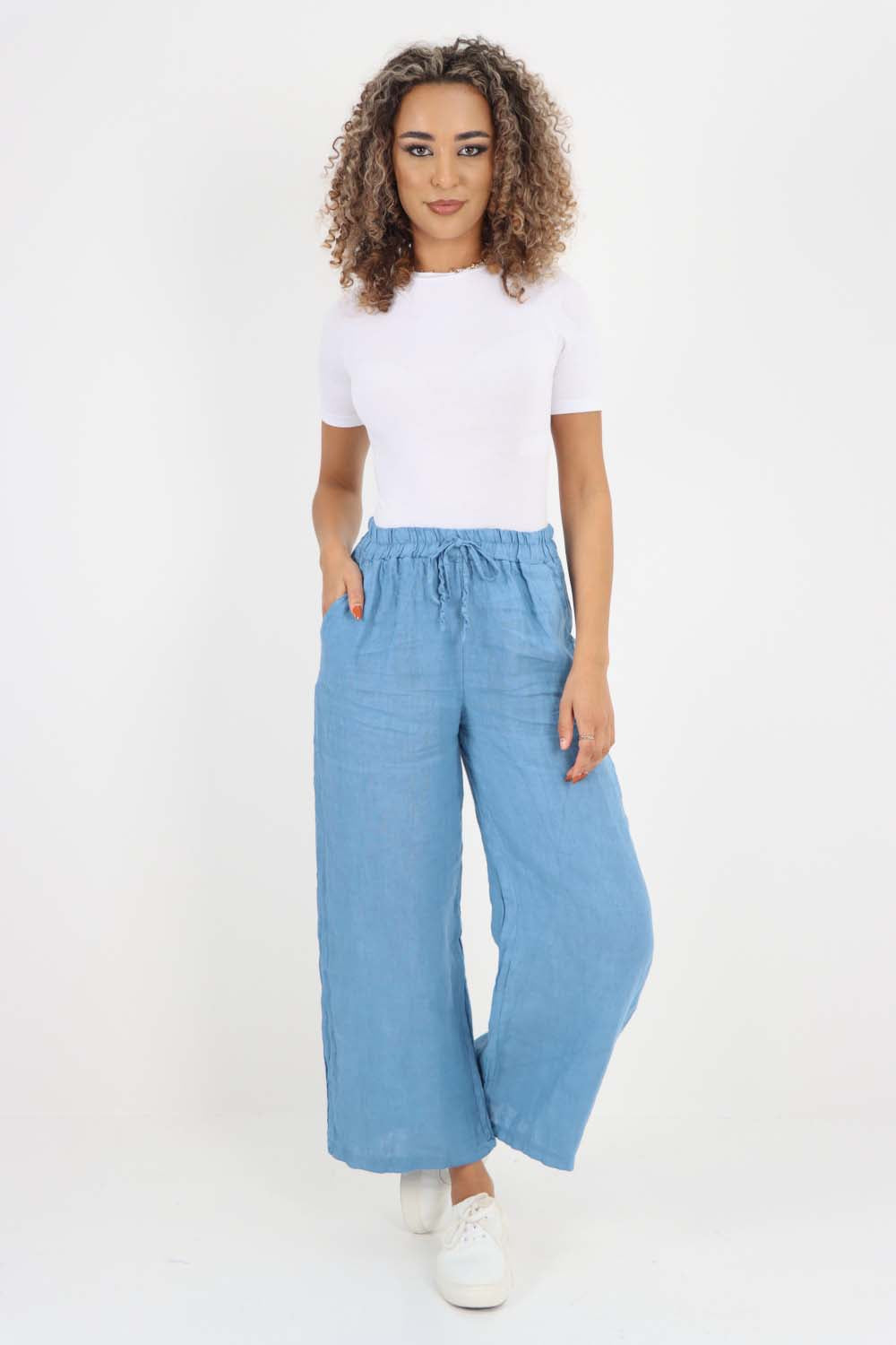 Italian Plain Linen Palazzo Trouser