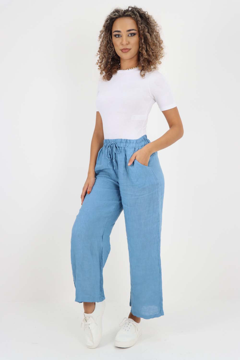 Italian Plain Linen Palazzo Trouser