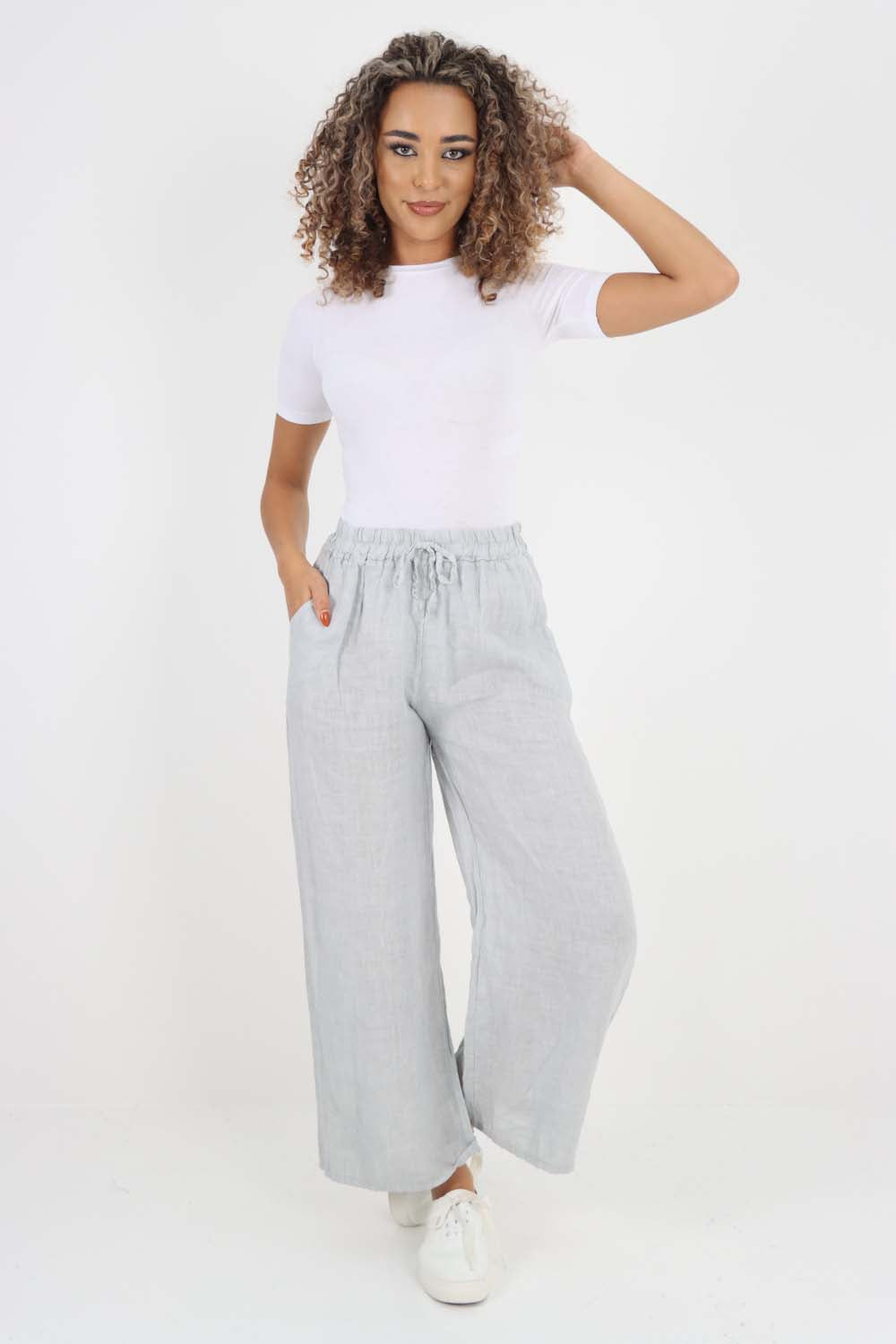 Italian Plain Linen Palazzo Trouser