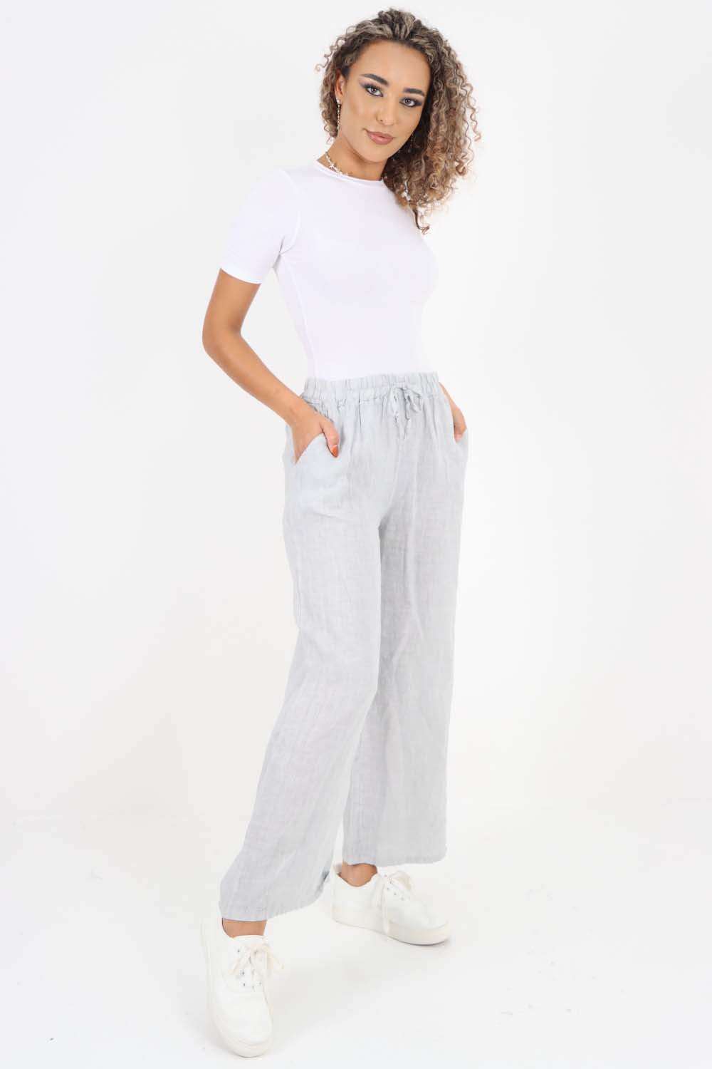 Italian Plain Linen Palazzo Trouser