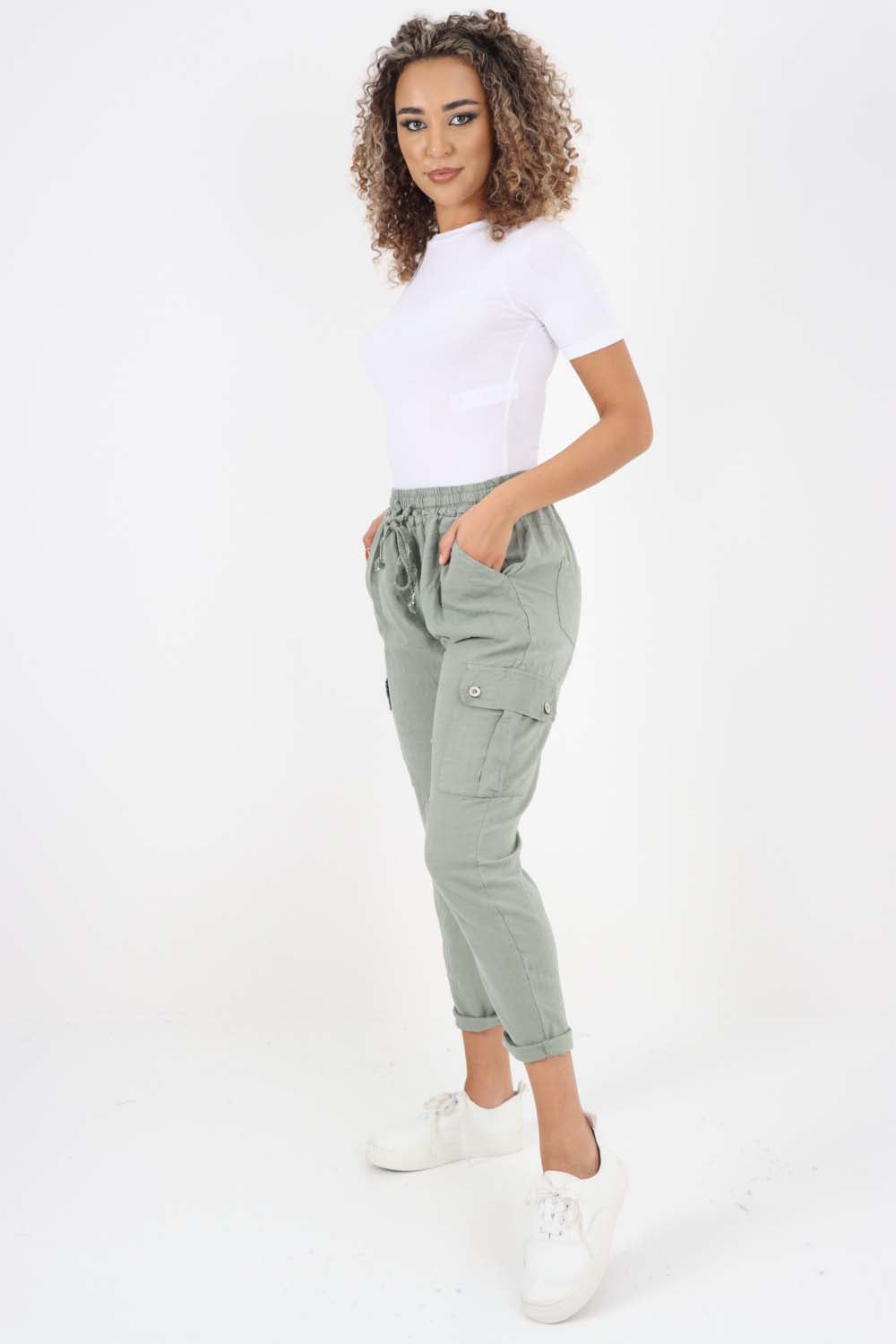 Italian Full Length Linen Cargo Pants