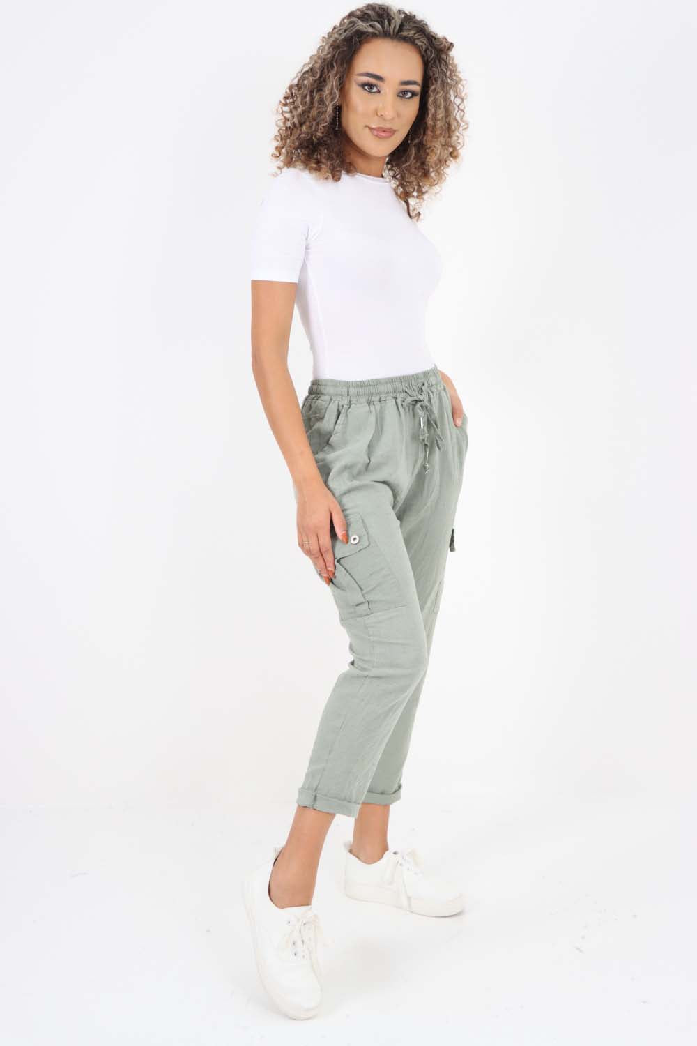 Italian Full Length Linen Cargo Pants