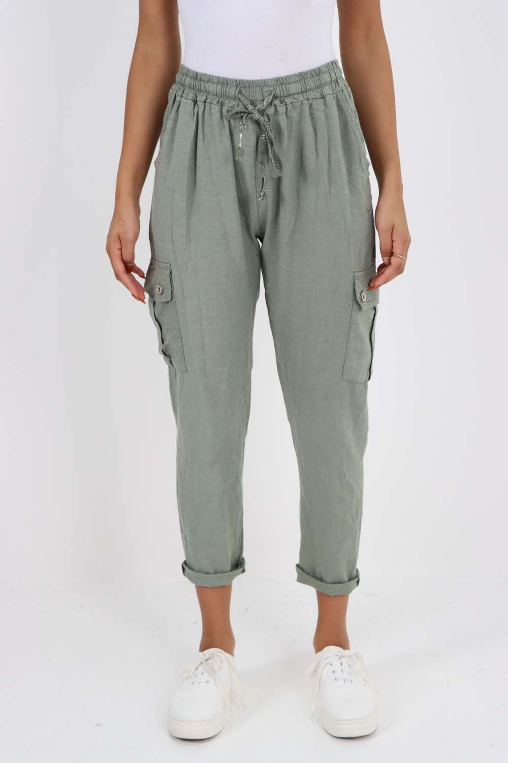Italian Full Length Linen Cargo Pants