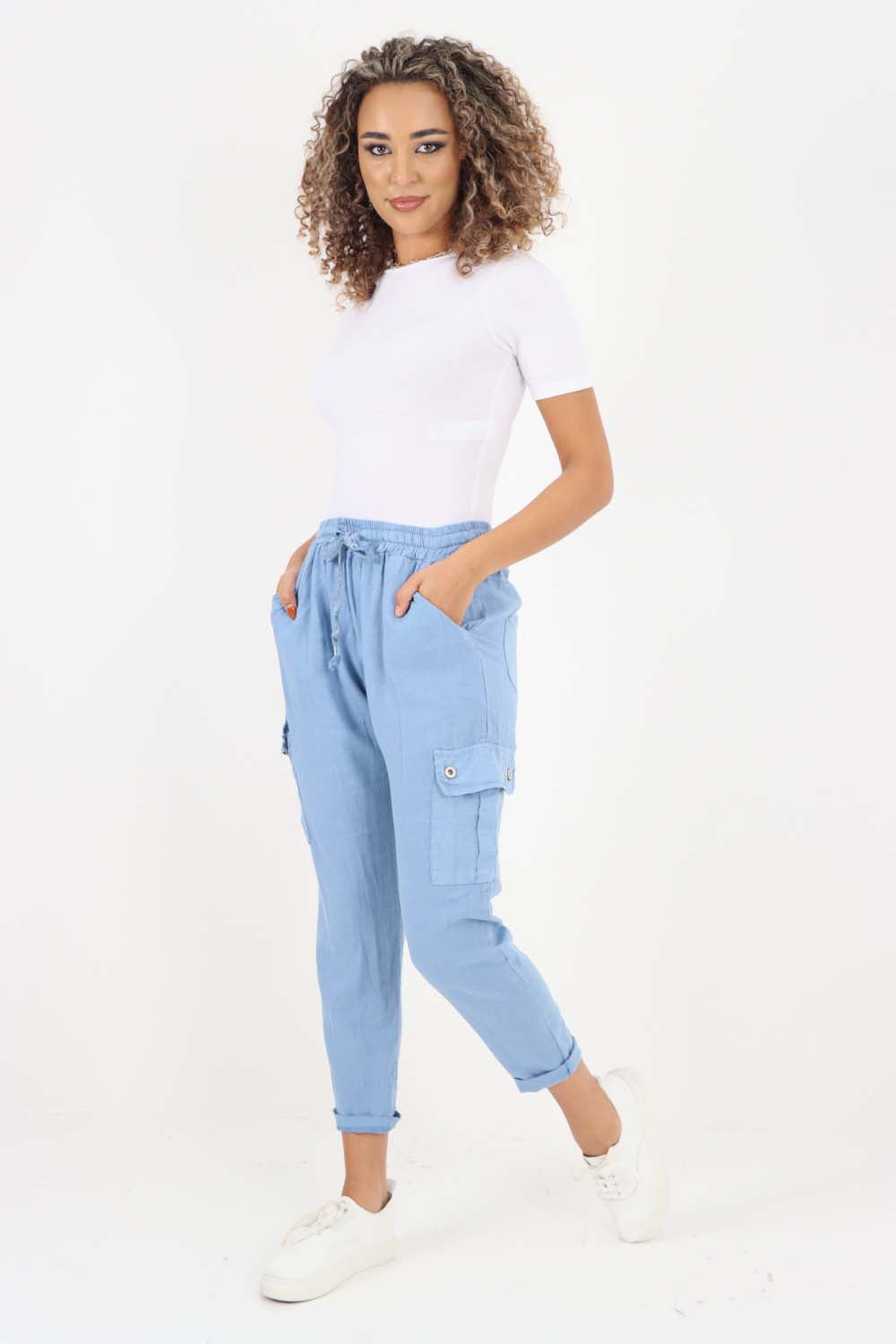 Italian Full Length Linen Cargo Pants