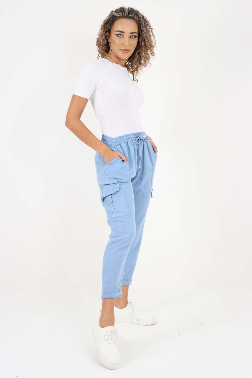 Italian Full Length Linen Cargo Pants