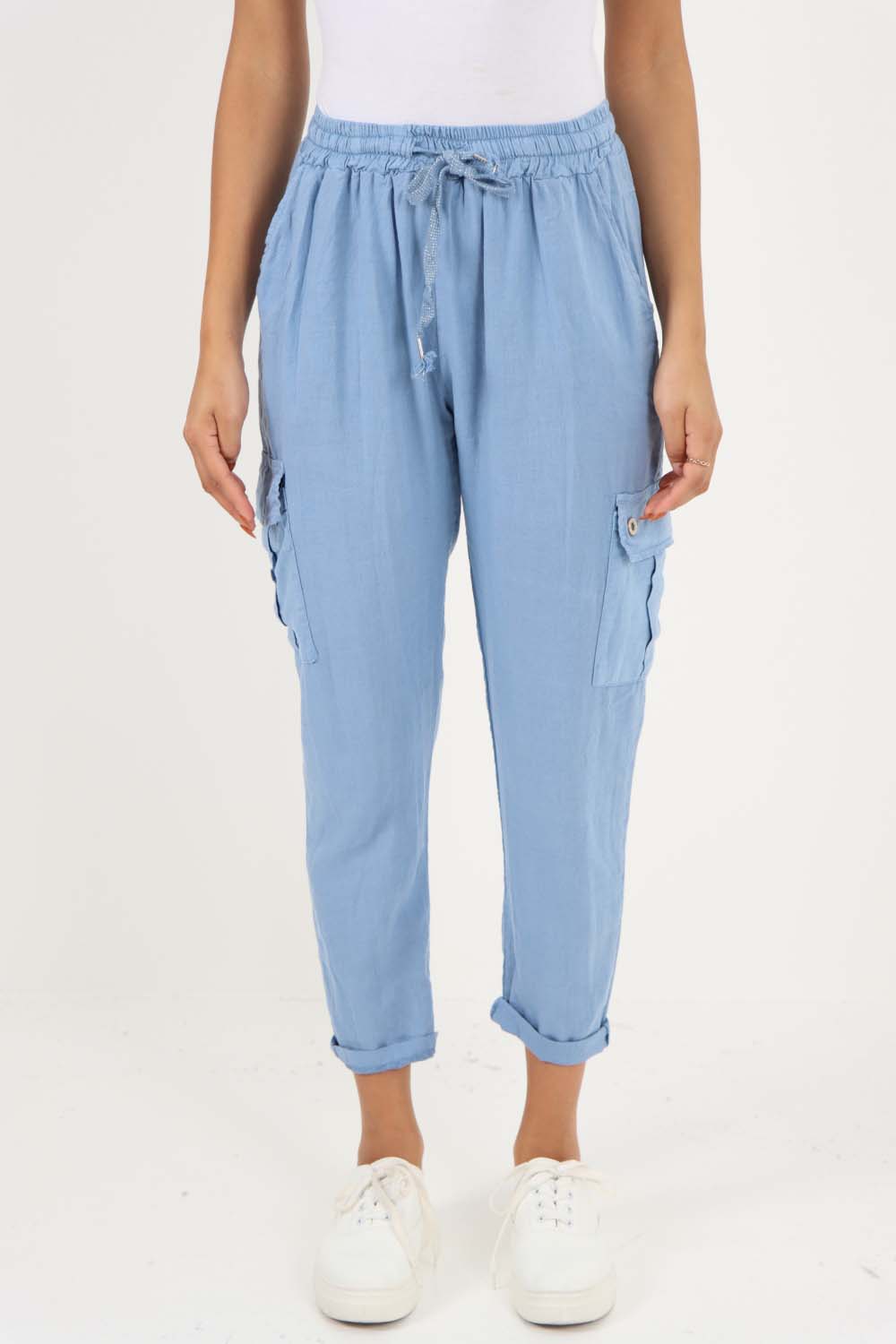 Italian Full Length Linen Cargo Pants