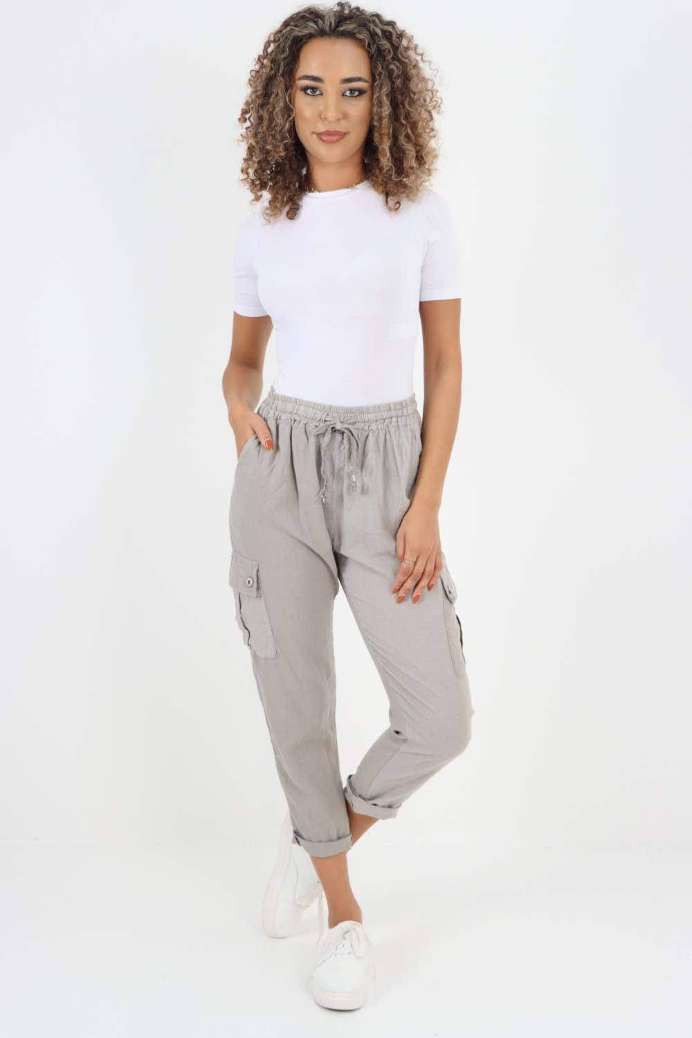 Italian Full Length Linen Cargo Pants