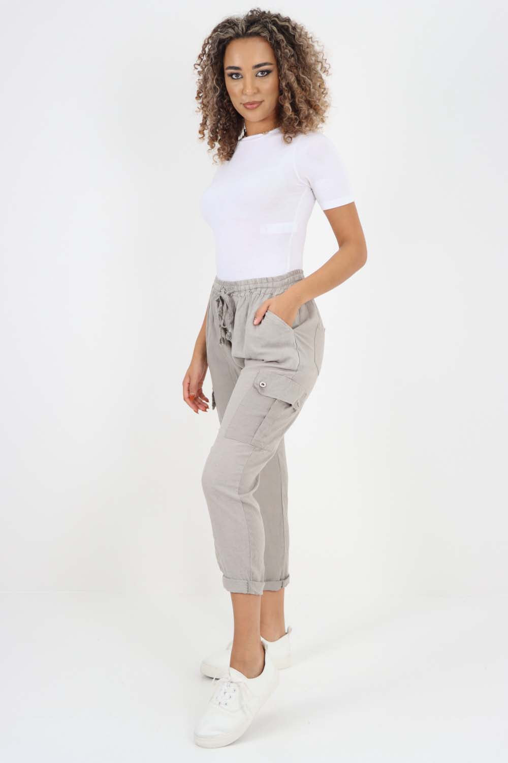 Italian Full Length Linen Cargo Pants