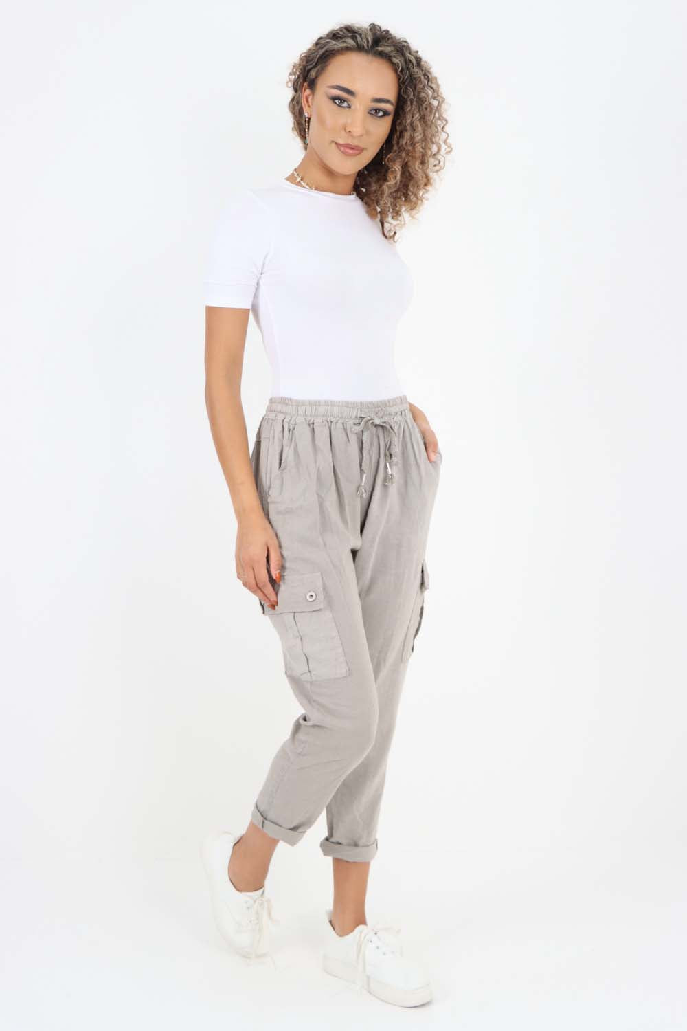 Italian Full Length Linen Cargo Pants