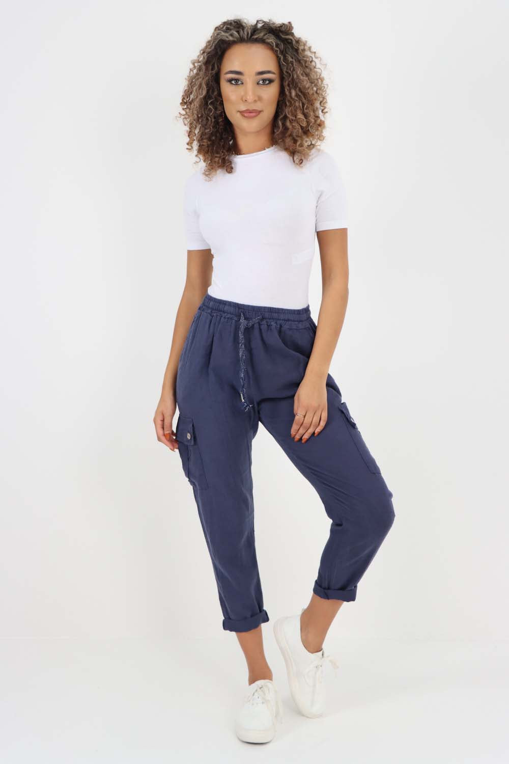 Italian Full Length Linen Cargo Pants
