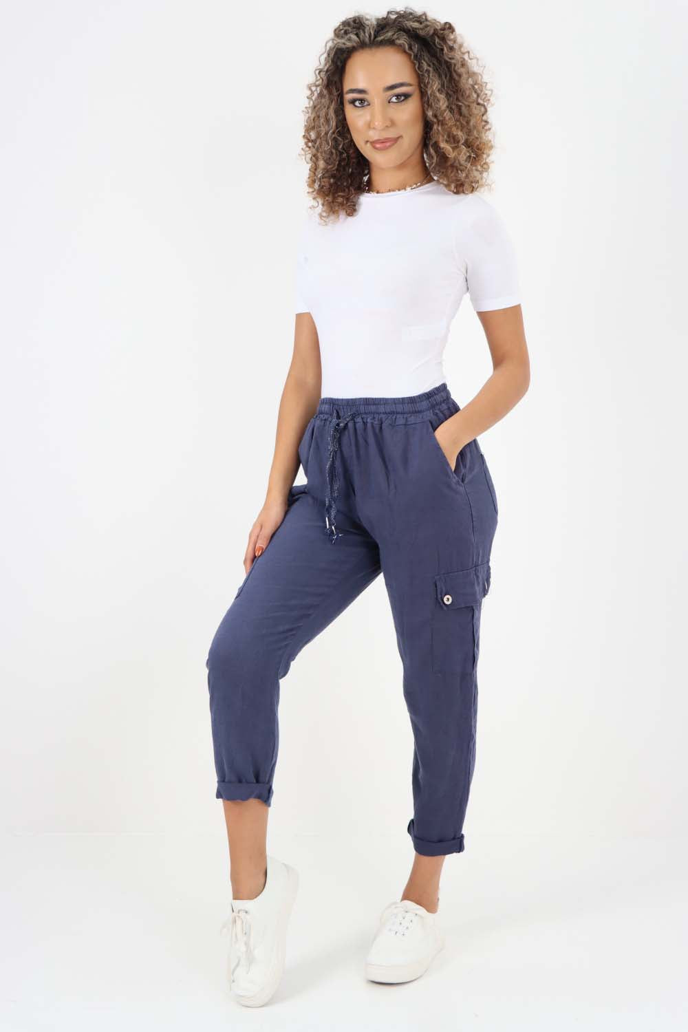 Italian Full Length Linen Cargo Pants