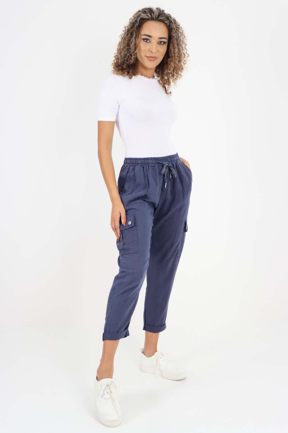 Italian Full Length Linen Cargo Pants
