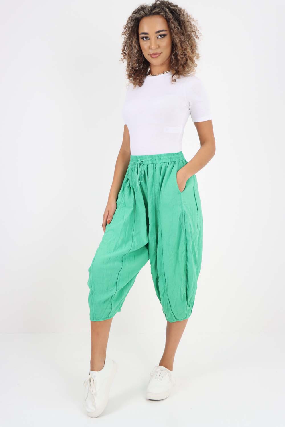 Italian Panelled 3/4 Length Linen Joggers
