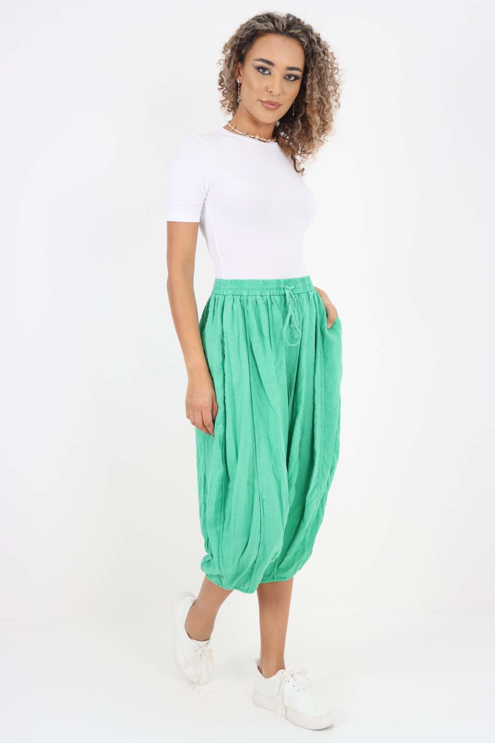 Italian Panelled 3/4 Length Linen Joggers