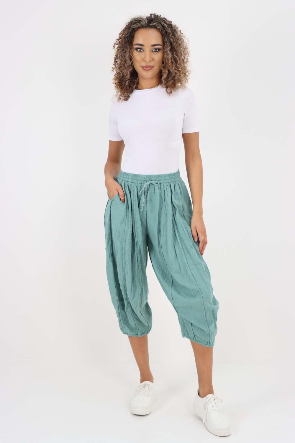 Italian Panelled 3/4 Length Linen Joggers