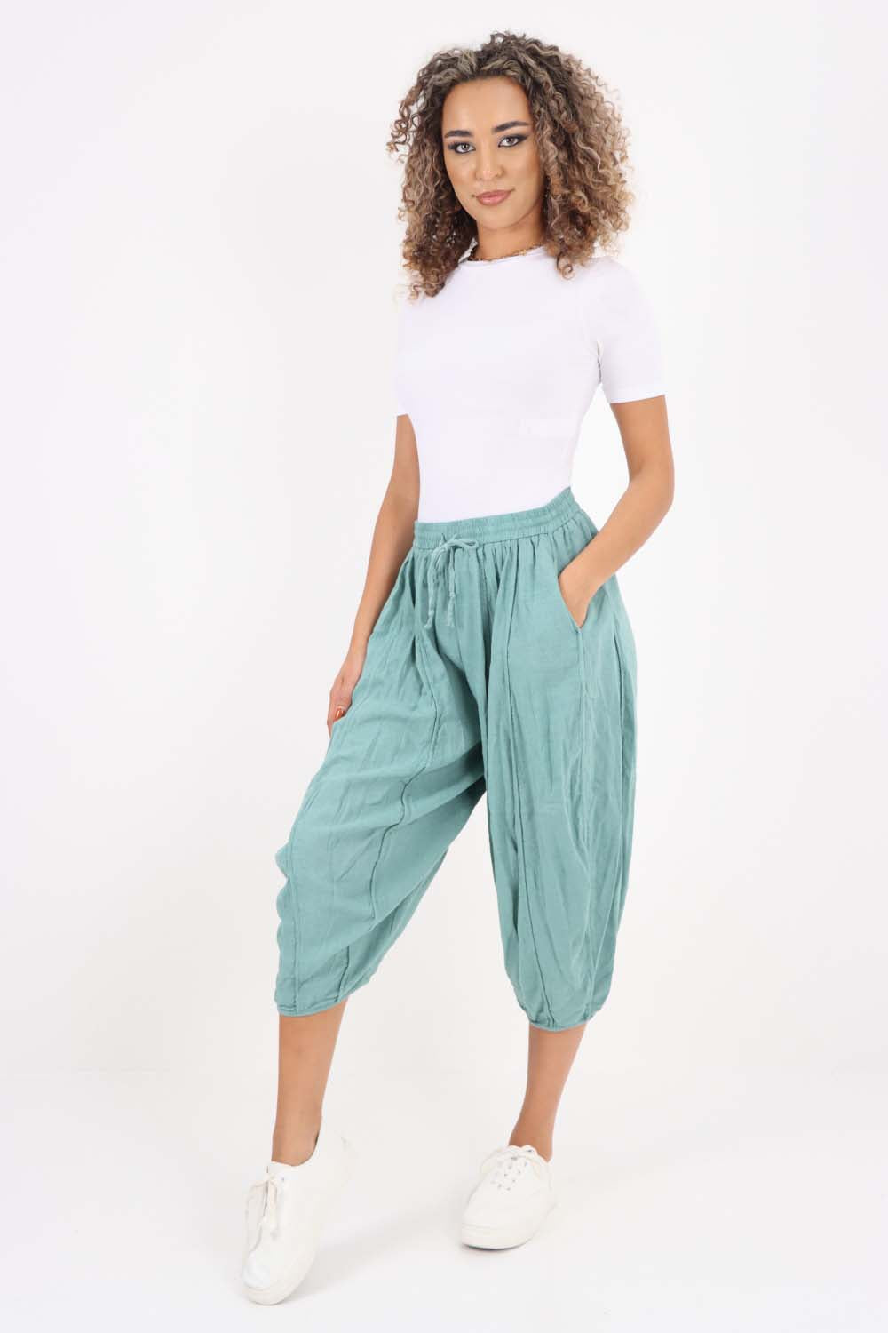 Italian Panelled 3/4 Length Linen Joggers