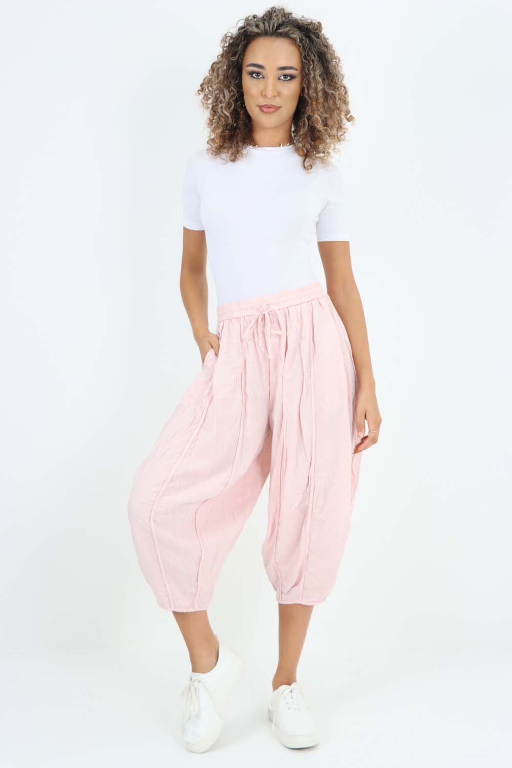 Italian Panelled 3/4 Length Linen Joggers